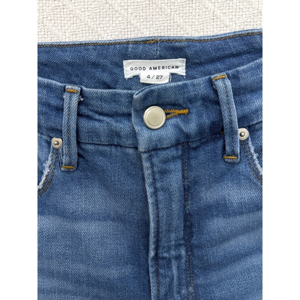 Good American Good Curve Straight Jeans Indigo338 High Rise Distressed 4 / 27 - Picture 10 of 11